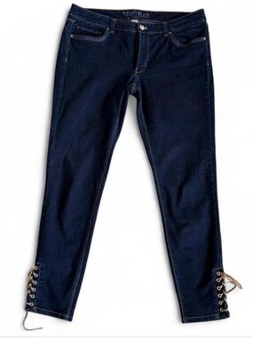 White House Black Market Dark Navy Lace-Up Hem Skinny Jeans